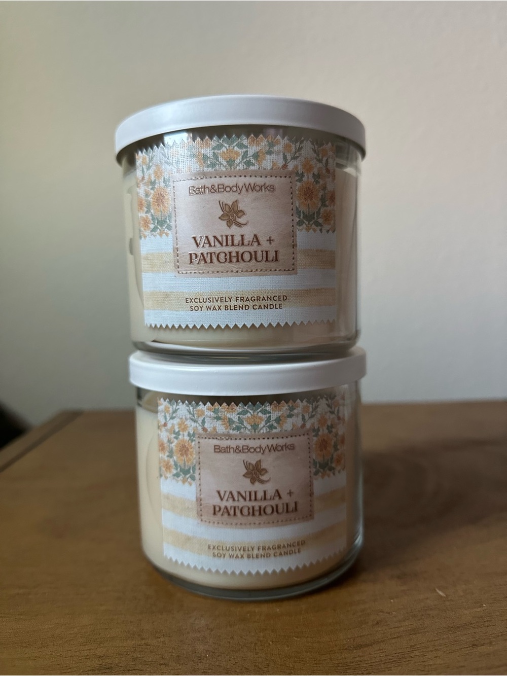 X2 Bath & Body Works Vanilla + Patchouli 3 wick Candles NEW